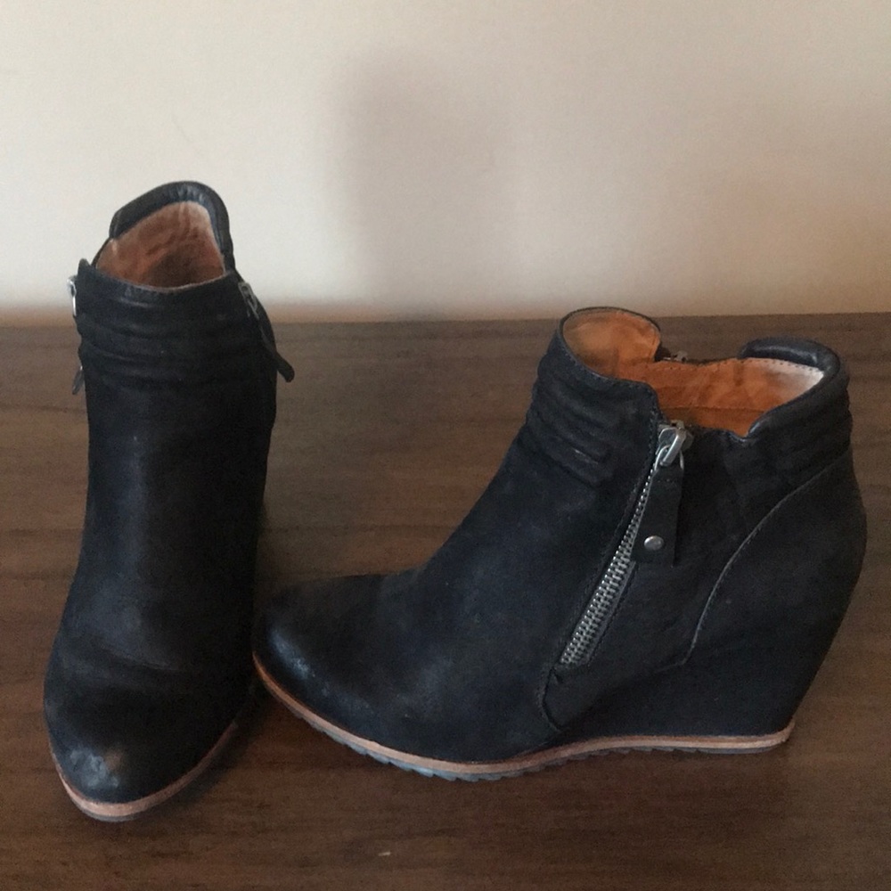 Biala Black Suede Wedge Ankle Boots